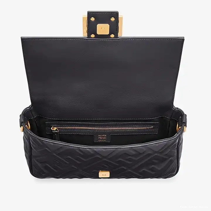 Affordable Nappa Motif Black Medium Bag FF Leather Fendi Baguette In 0526